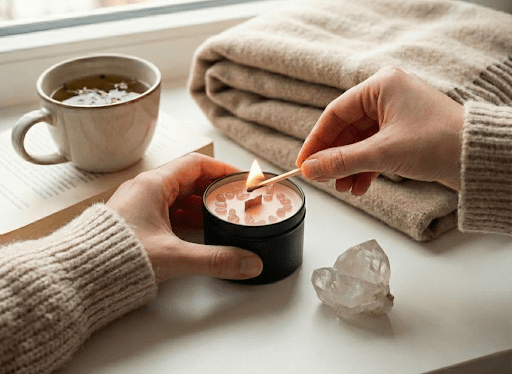 Vela Ritualizada con Cuarzo Rosa | Aralia Candles - AraliaCandles