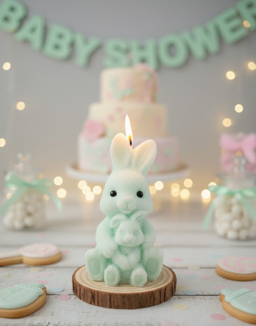 Vela Artesanal Conejito Mamá y Bebé de Cera de Soja - Personalizable para Baby Shower y Bautizos | Aralia Candles - AraliaCandles