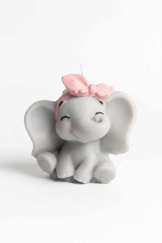 Vela Artesanal Elefante NIÑA de Cera de Soja - Personalizable para Bautizos y Baby Showers