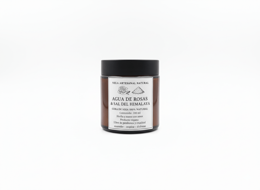 Vela Aromática Agua de Rosas y Sal del Himalaya Cera de Soja - Relajación Floral y Mineral | Aralia Candles - AraliaCandles