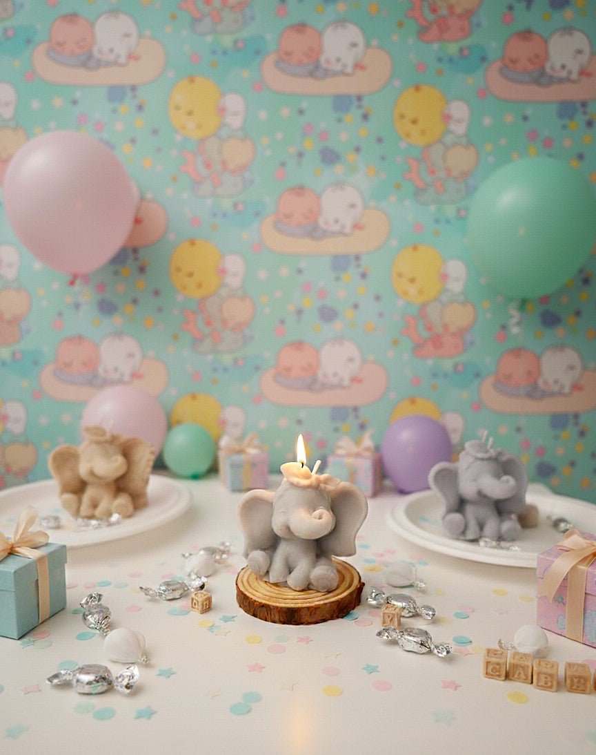 Vela Artesanal Elefante de Cera de Soja - Personalizable para Bautizos y Baby Showers - AraliaCandles