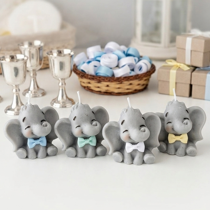 Vela Artesanal Elefante Niño de Cera de Soja - Personalizable para Bautizos y Baby Showers (Copia)