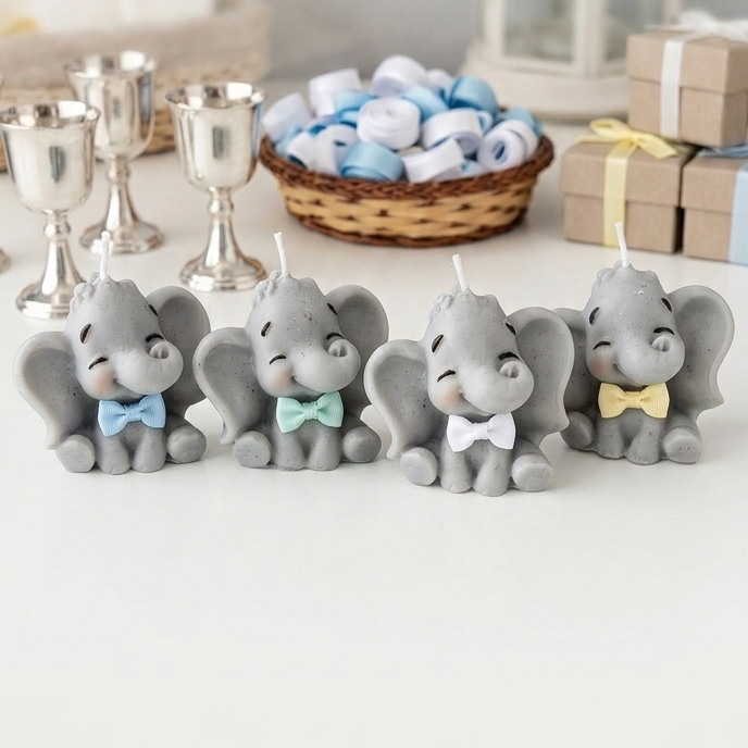 Vela Artesanal Elefante Niño de Cera de Soja - Personalizable para Bautizos y Baby Showers (Copia)