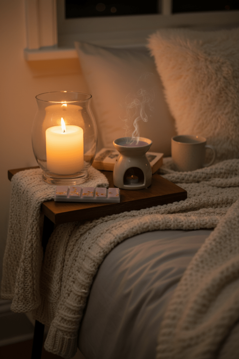 Barra de wax melt en ambiente nocturno acogedor