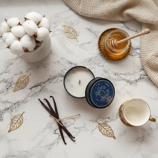 flatlay cancer Aralia candles