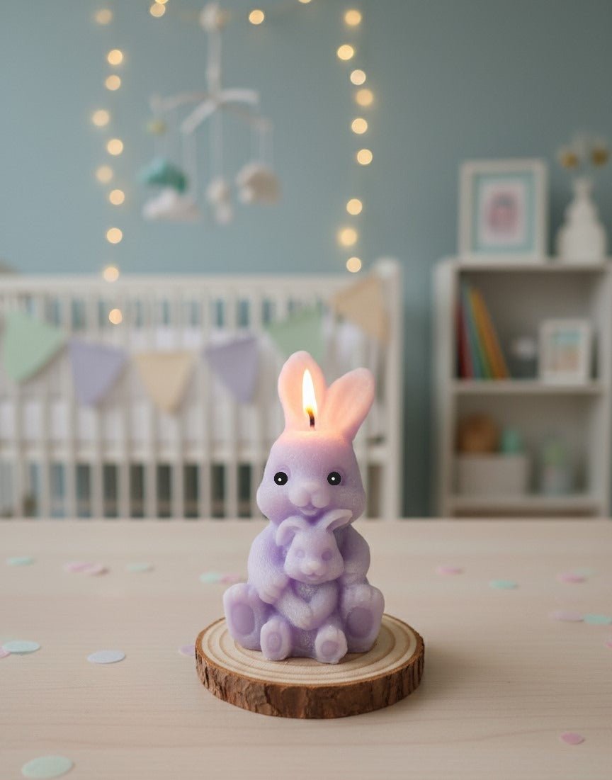 Vela Artesanal Conejito Mamá y Bebé de Cera de Soja - Personalizable para Baby Shower y Bautizos | Aralia Candles - AraliaCandles