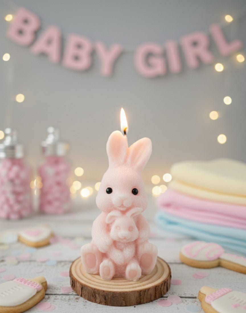 Vela Artesanal Conejito Mamá y Bebé de Cera de Soja - Personalizable para Baby Shower y Bautizos | Aralia Candles - AraliaCandles