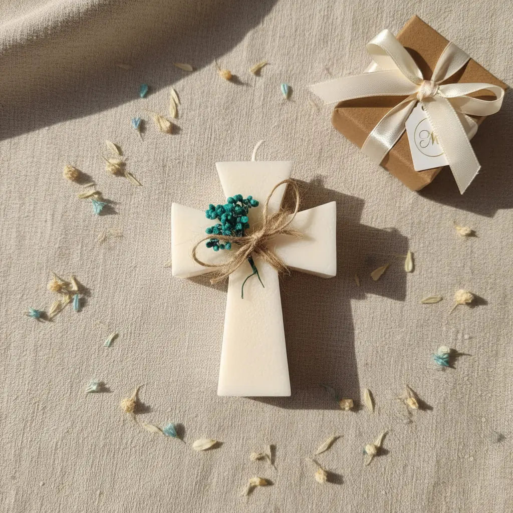 Cruz Decorativa de Cera de Soja con Flores Secas | Aralia Candles - AraliaCandles