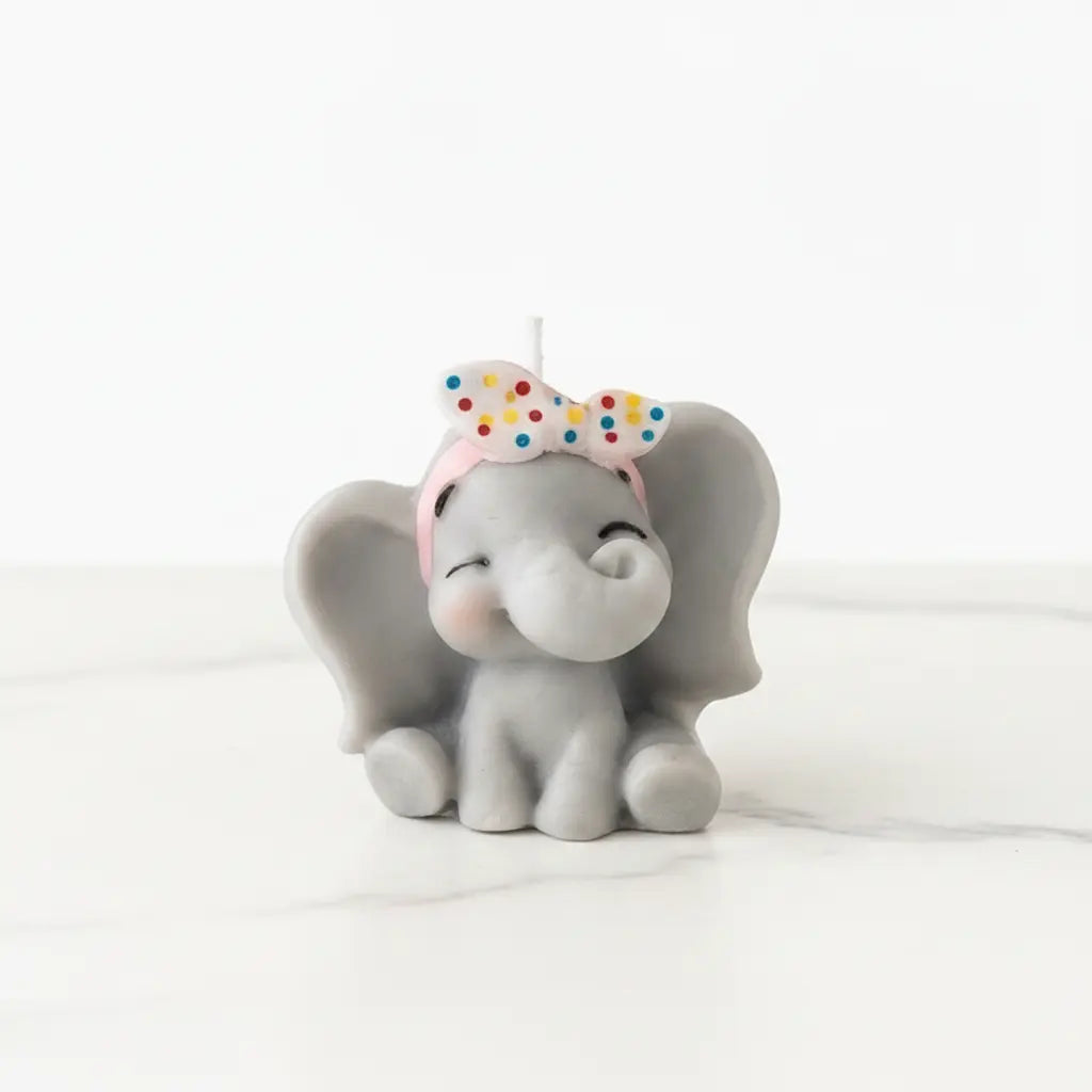 Vela Artesanal Elefante NIÑA de Cera de Soja - Personalizable para Bautizos y Baby Showers
