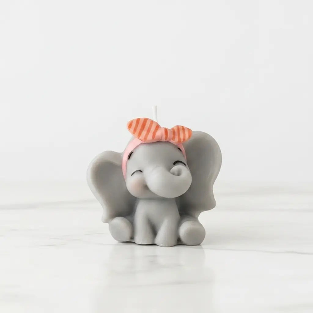 Vela Artesanal Elefante NIÑA de Cera de Soja - Personalizable para Bautizos y Baby Showers