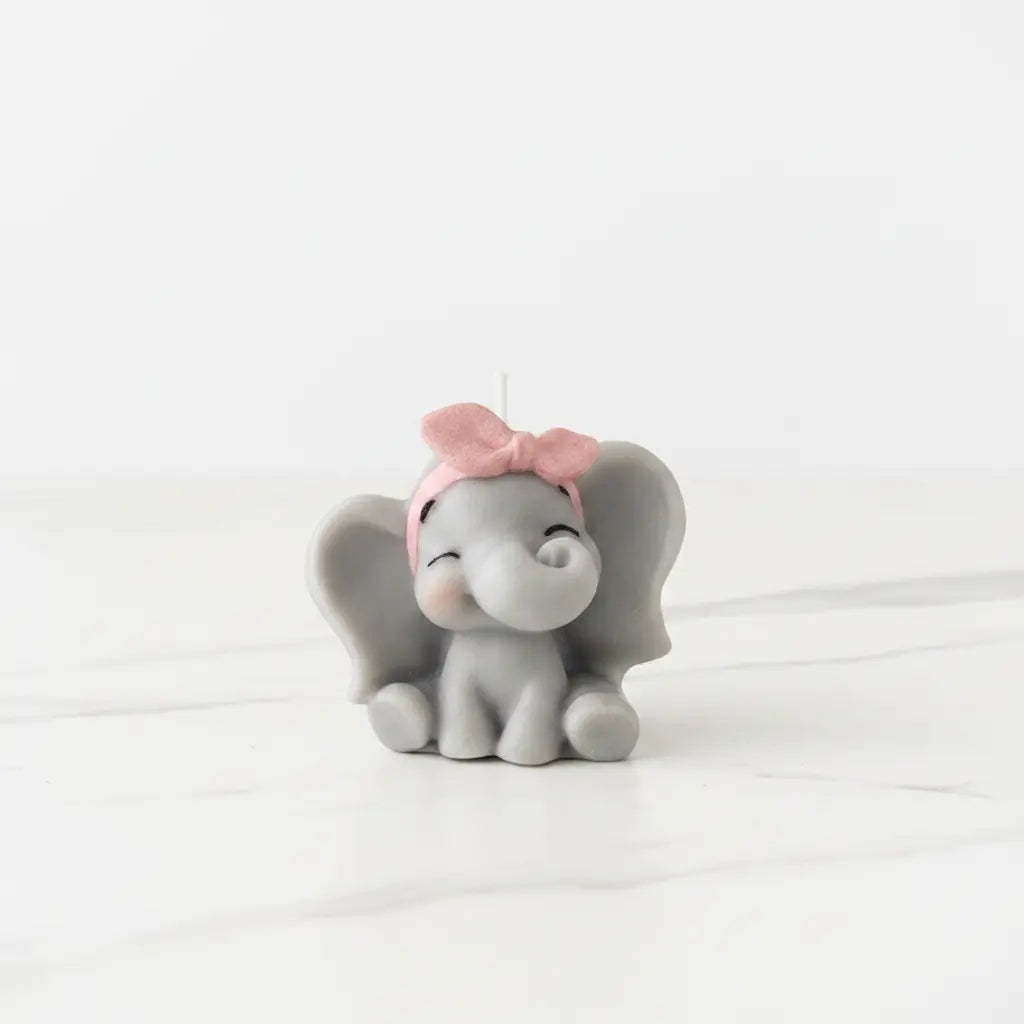 Vela Artesanal Elefante NIÑA de Cera de Soja - Personalizable para Bautizos y Baby Showers