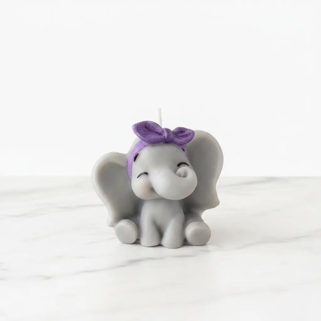 Vela Artesanal Elefante NIÑA de Cera de Soja - Personalizable para Bautizos y Baby Showers