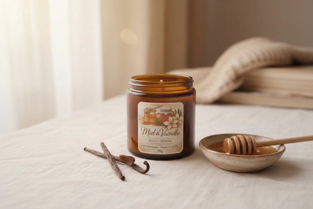 Vela Aromática Miel y Vainilla de Cera de Soja 100ml - Dulce y Cremosa | Aralia Candles - AraliaCandles