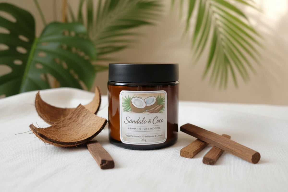 Vela Aromática Sándalo y Coco 100ml - Tropical y Amaderada | Aralia Candles - AraliaCandles