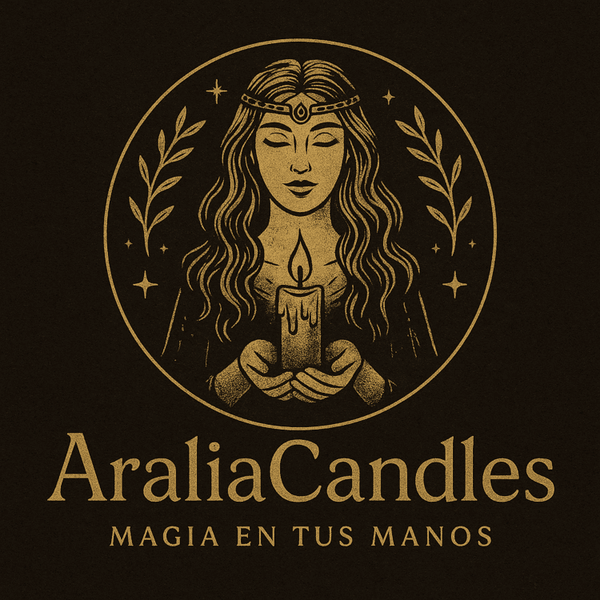 Logo de Aralia Candles con un diseño elegante y detalles dorados