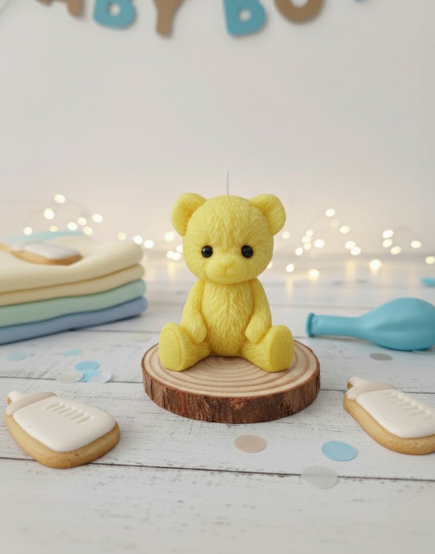 Vela Osito Teddy Soja Personalizable - Tierno Detalle para Baby Shower y Bautizos | Aralia Candles - AraliaCandles