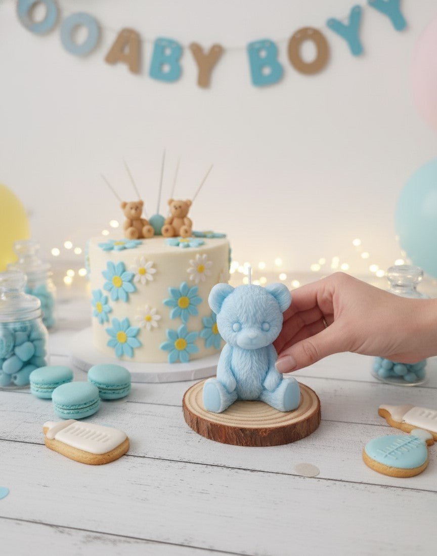 Vela Osito Teddy Soja Personalizable - Tierno Detalle para Baby Shower y Bautizos | Aralia Candles - AraliaCandles