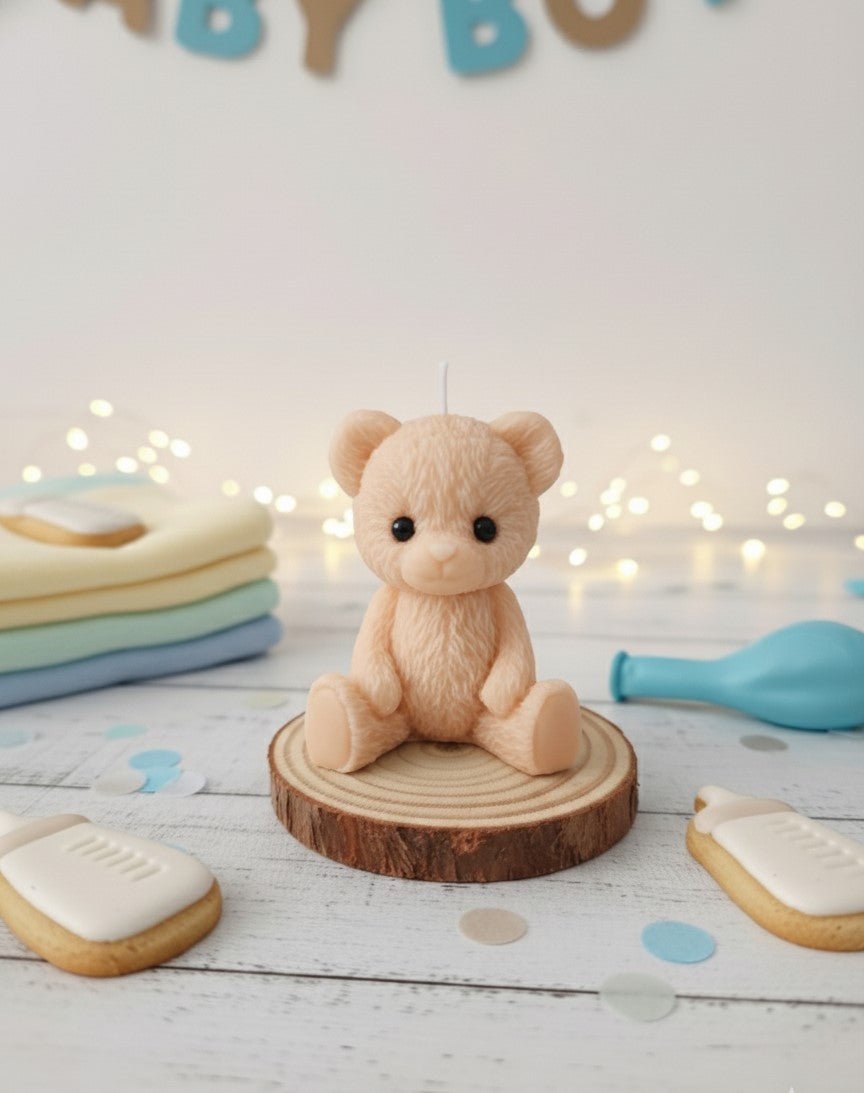 Vela Osito Teddy Soja Personalizable - Tierno Detalle para Baby Shower y Bautizos | Aralia Candles - AraliaCandles