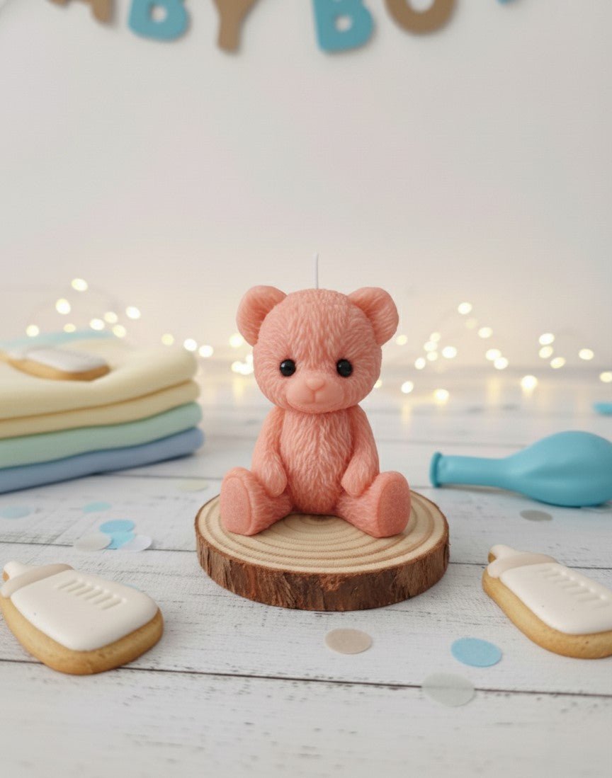 Vela Osito Teddy Soja Personalizable - Tierno Detalle para Baby Shower y Bautizos | Aralia Candles - AraliaCandles