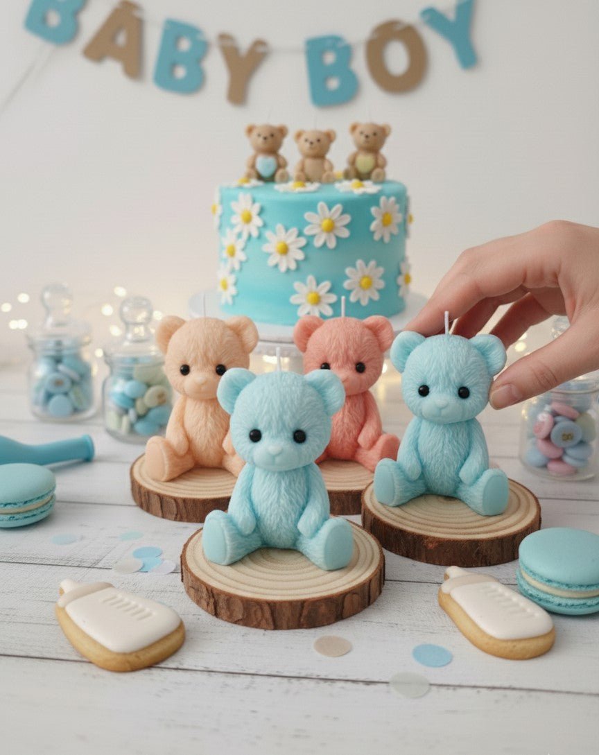 Vela Osito Teddy Soja Personalizable - Tierno Detalle para Baby Shower y Bautizos | Aralia Candles - AraliaCandles