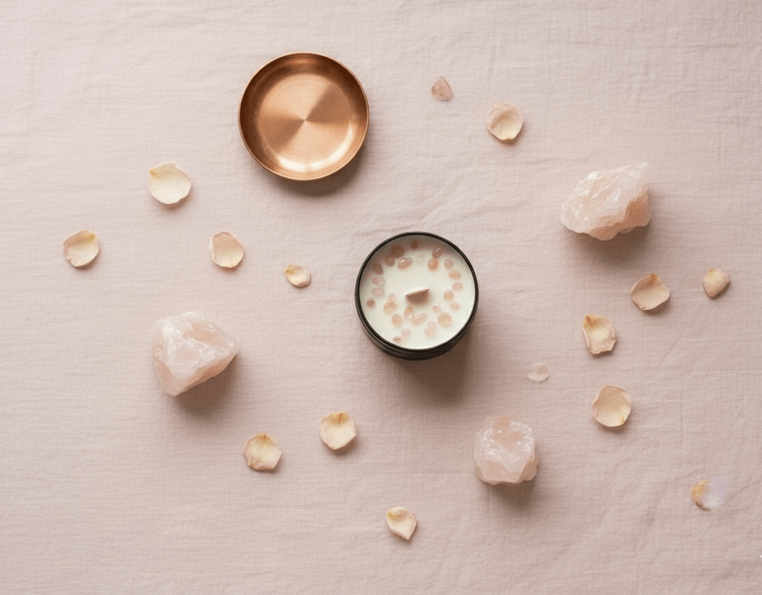 Vela Ritualizada con Cuarzo Rosa | Aralia Candles - AraliaCandles