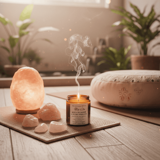 Vela Aromática Agua de Rosas y Sal del Himalaya Cera de Soja - Relajación Floral y Mineral | Aralia Candles - AraliaCandles