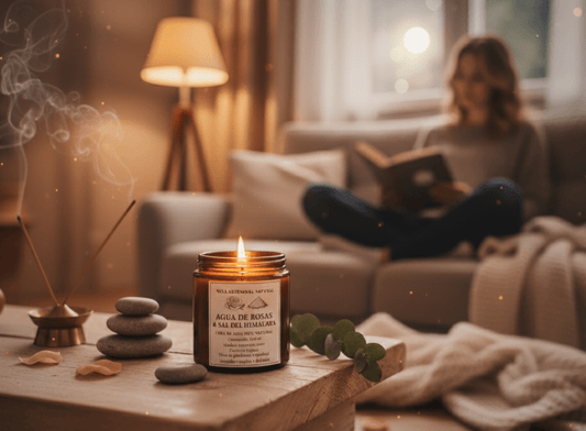 Vela Aromática Agua de Rosas y Sal del Himalaya Cera de Soja - Relajación Floral y Mineral | Aralia Candles - AraliaCandles