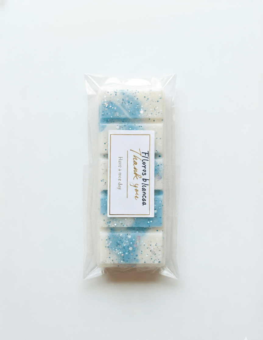 Wax Melt Snapbar Bruma Blanca Soja - Flores Blancas Lluvia Fresca con Brillos | Aralia Candles - AraliaCandles